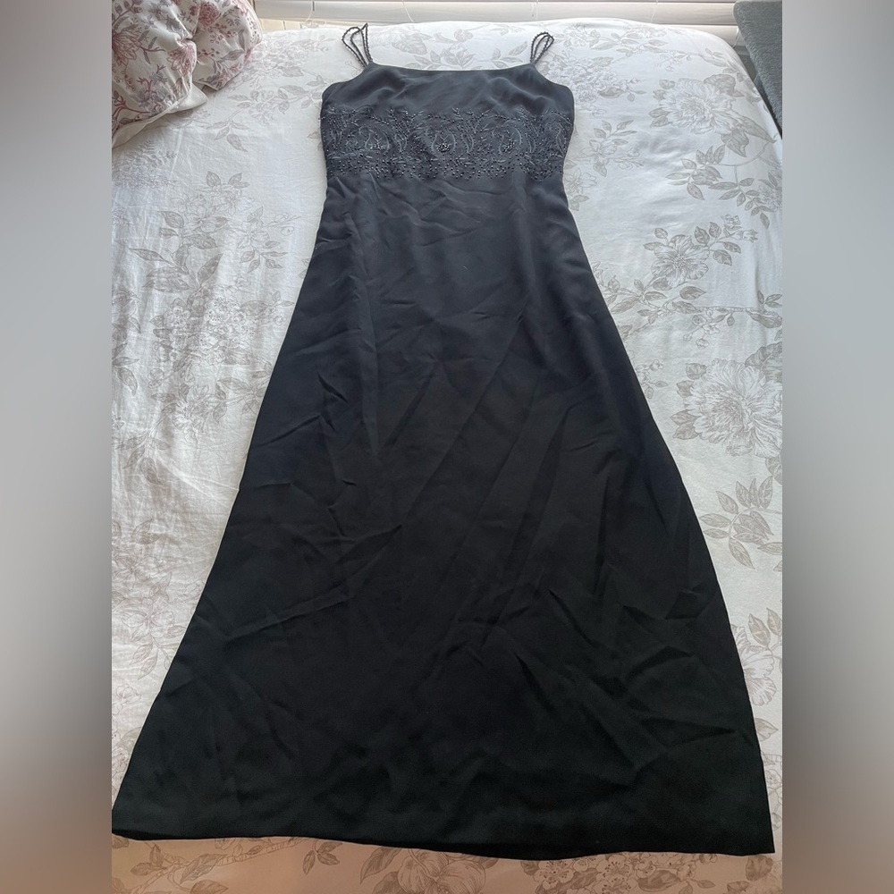 Ann Taylor Vintage Black Beaded Midi Dress 10 Whimsigoth Goth Hoco‎ Dance Formal